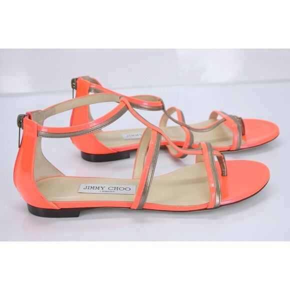 Jimmy Choo Tabitha T Strap Caged Thong Sandals Size 37.5 Orange Platinum $795 - Picture 7 of 11